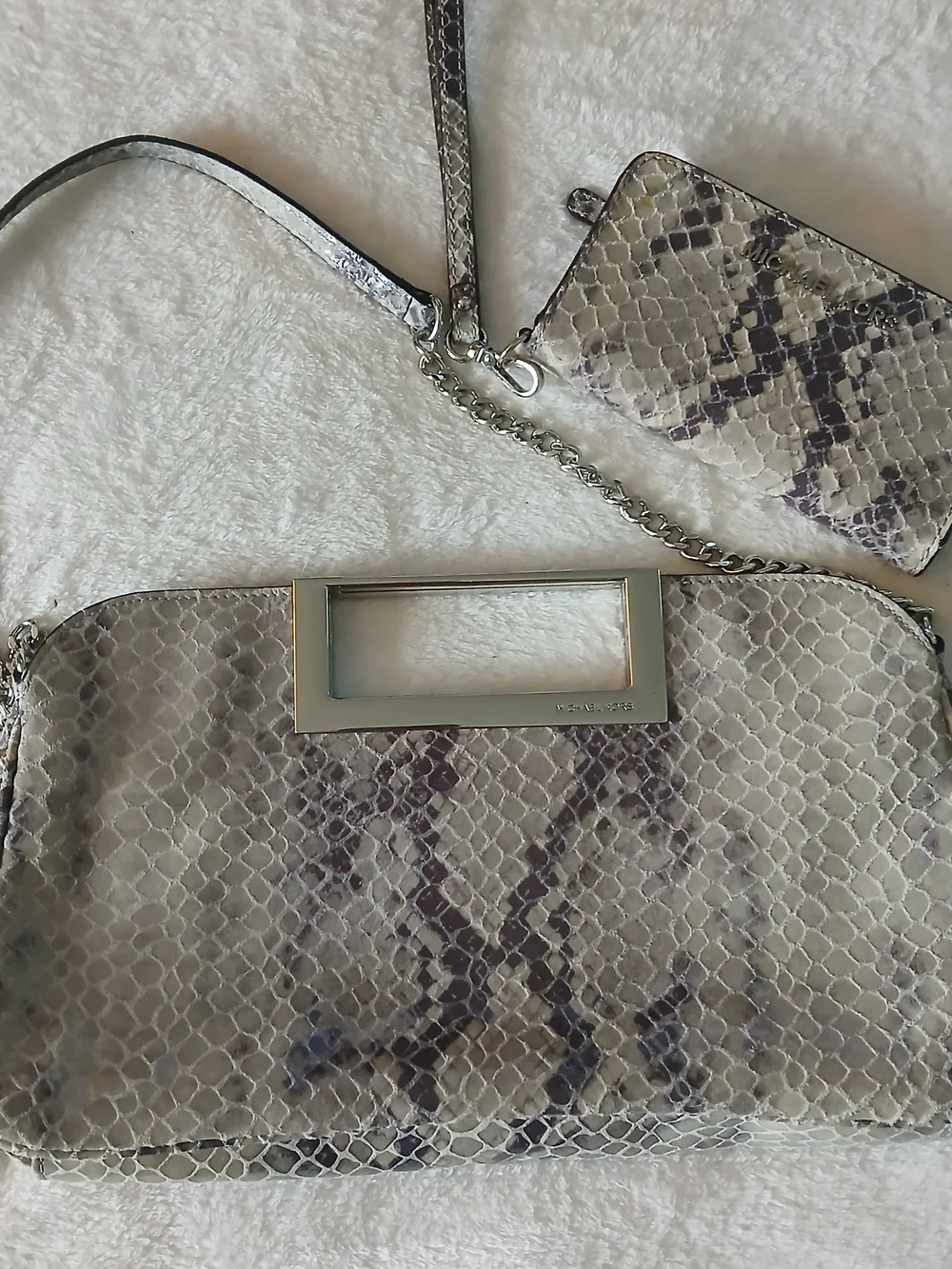 Michael Kors Snake-Embossed Shoulder Chain Strap Purse + Matching Wallet Set!